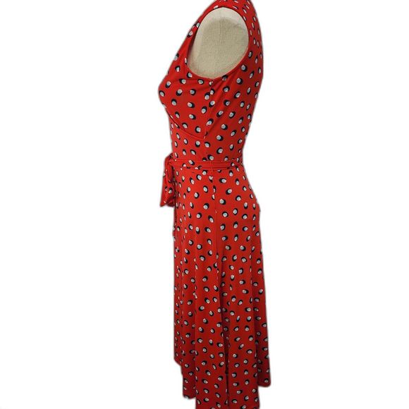 Leota Sleeveless Red Midi Dress with Abstract Polka Dots Size Small - Picture 2 of 7